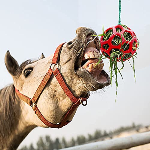 2 unids Caballo de la bola de la bola de la bola del juguete del alimentador de la bola, la bola que cuelga el juguete, la bolsa de alimentación lenta del heno de la colgada, para el caballo Cabra