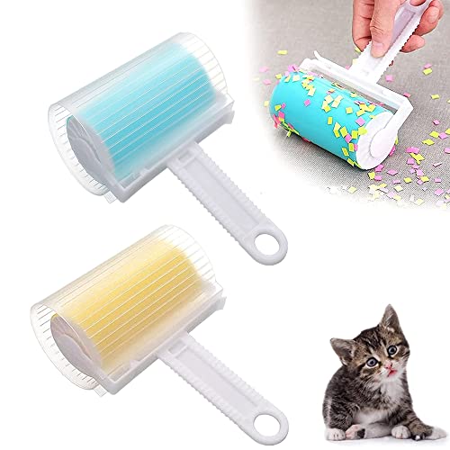 2Pcs Lint Roller lavable,Quita pelusas reutilizable,Rodillo quita pelos de mascotas,Rodillo de pelusas pegajoso de gel,Rodillos de pelusas para el polvo,el pelo,la ropa,los muebles (Azul+Amarillo)