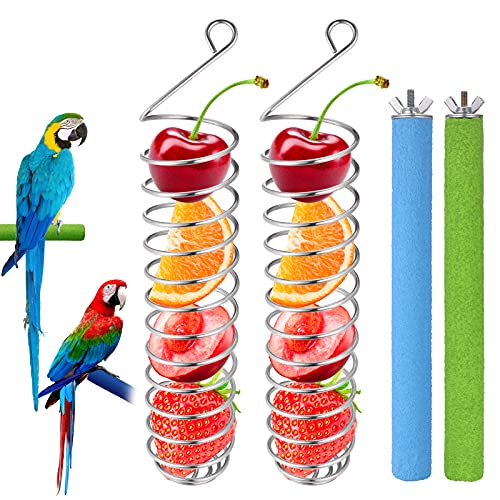 2Piezas Comedero Pajaros Acero Inoxidable con 2 Percha para Pajaros, Juego de Comederos para Pajaros y Perca de Pajaro para Salud de Dieta y de Las Patas de Loro, pájaro Animales pequeños