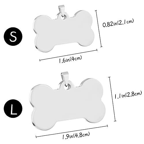 2pzs Chapa Perro Grabada, Uiopa Chapas para Perros Etiquetas de Identificación de Mascotas de Acero Inoxidable Placas Chapas Personalizadas Frontal/Posterior para Gato y Perro (Plata Hueso, Grande)