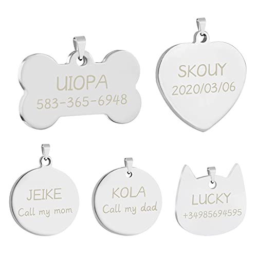 2pzs Chapa Perro Grabada, Uiopa Chapas para Perros Etiquetas de Identificación de Mascotas de Acero Inoxidable Placas Chapas Personalizadas Frontal/Posterior para Gato y Perro (Plata Hueso, Grande)