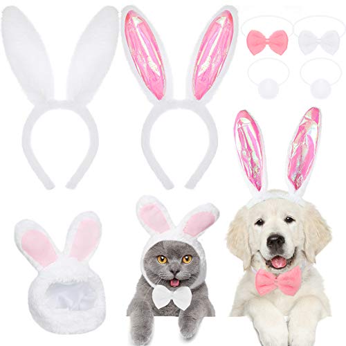 3 Sets de Sombrero de Orejas de Conejo y Diadema Pajarita Cola Disfraces Cómodos de Pascua Halloween Navidad Sombrero de Fiesta Accesorio de Fiesta de Felpa Corta para Mascota Cachorro Gato