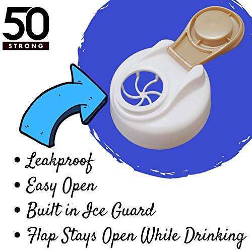 50 Strong 24 oz Botella de Agua Reutilizable para niños y niñas - sin bpa Escuela, Cabe en una Mochila - Correa de Transporte a Prueba de Fugas del Casquillo y fácil - (Llama)