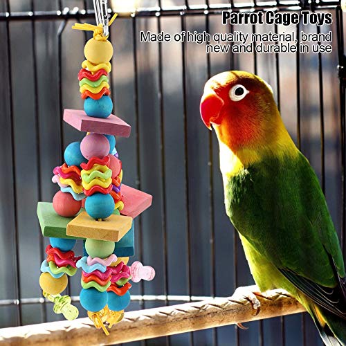 6 pcs Mascota pájaro Loro Jaula de Juguete, Periquito pájaro Juguetes percas Columpio Colgando Juguetes con Cuentas de Madera de Colores Campanas Sepak Takraw para Loros