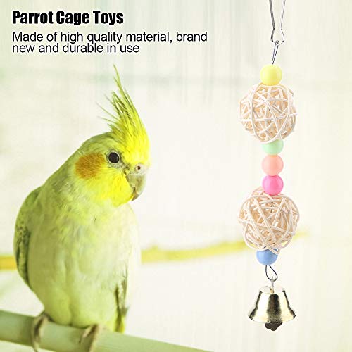 6 pcs Mascota pájaro Loro Jaula de Juguete, Periquito pájaro Juguetes percas Columpio Colgando Juguetes con Cuentas de Madera de Colores Campanas Sepak Takraw para Loros