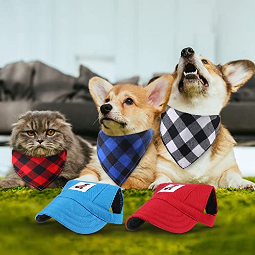 6 Piezas Set de Bandanas Gorras de Béisbol para Perros Bufanda Triangular de Mascota de Tamaño Ajustable con Protección Solar de Deporte al Aire Libre (Serie de Cuadros, Pequeño)