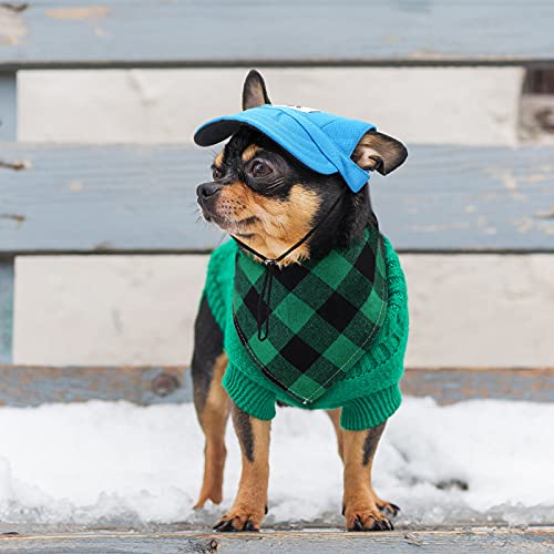 6 Piezas Set de Bandanas Gorras de Béisbol para Perros Bufanda Triangular de Mascota de Tamaño Ajustable con Protección Solar de Deporte al Aire Libre (Serie de Cuadros, Pequeño)