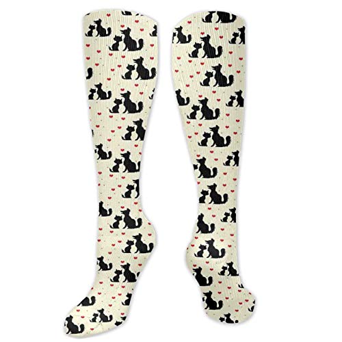 975 Calcetines Largos Siluetas De Perros Y Gatos Negros Con Corazones Rojos Animales Domésticos Amor De Mascotas Calcetines Altos Elegante Calcetines Deporte Para Trekking Fitness Tenis 8.5X50 Cm