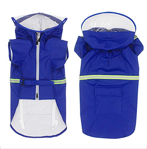 ABCD Chubasquero Grande para Perros, Chaqueta Tipo Poncho con Capucha y Orificios para la Correa, Gorro Transparente para la Lluvia, Adecuado para Perros Grandes(4XL, Blue)