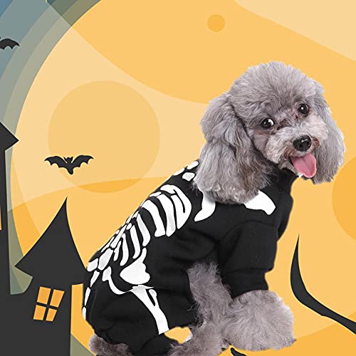 Abrigo de disfraz de esqueleto de gato para perro, disfraces de Halloween para mascotas, camisa con estampado de esqueleto de perro, ropa de cosplay, suéter cálido, disfraz para cachorro, perro y gato