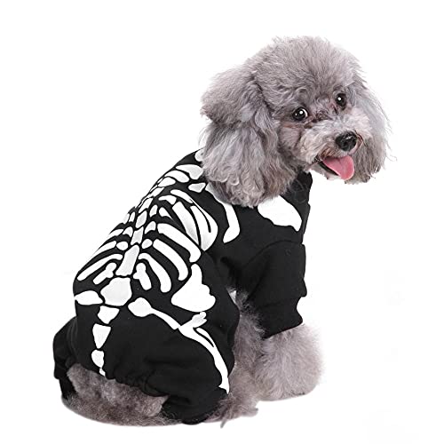 Abrigo de disfraz de esqueleto de gato para perro, disfraces de Halloween para mascotas, camisa con estampado de esqueleto de perro, ropa de cosplay, suéter cálido, disfraz para cachorro, perro y gato