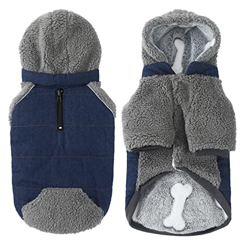 Abrigo mediano para perro con agujero para arnés – Ropa reversible cálida para perros con capucha de Navidad, abrigos de forro polar para Bulldog Francés, Dachshund y Pomeranian, azul marino, XXL