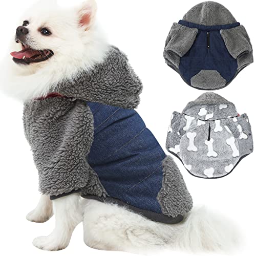 Abrigo mediano para perro con agujero para arnés – Ropa reversible cálida para perros con capucha de Navidad, abrigos de forro polar para Bulldog Francés, Dachshund y Pomeranian, azul marino, XXL