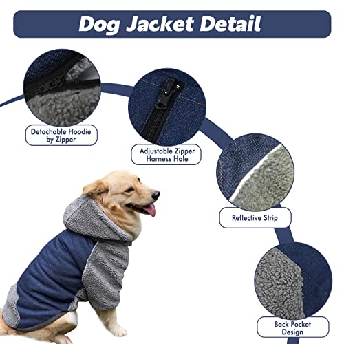 Abrigo mediano para perro con agujero para arnés – Ropa reversible cálida para perros con capucha de Navidad, abrigos de forro polar para Bulldog Francés, Dachshund y Pomeranian, azul marino, XXL