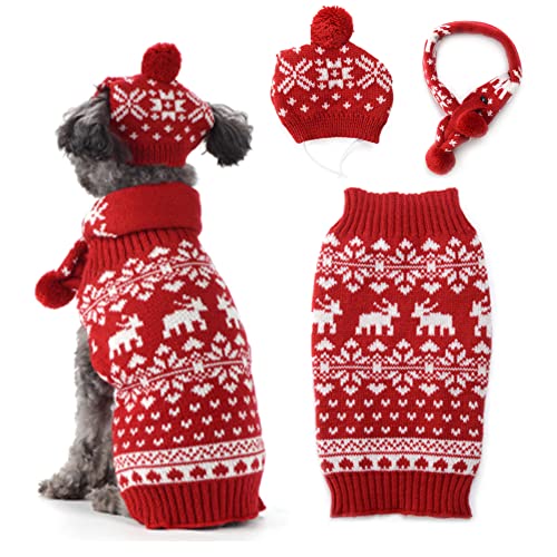 ABRRLO Conjunto de ropa para perros con suéter y gorro para mascotas, ideal para Navidad o invierno