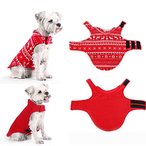 ABRRLO Forro polar para perros, chaleco de forro polar, abrigo para perros, abrigo reflectante, chaqueta reversible sin mangas, para perros pequeños, medianos y pequeños, Navidad (rojo XXL)