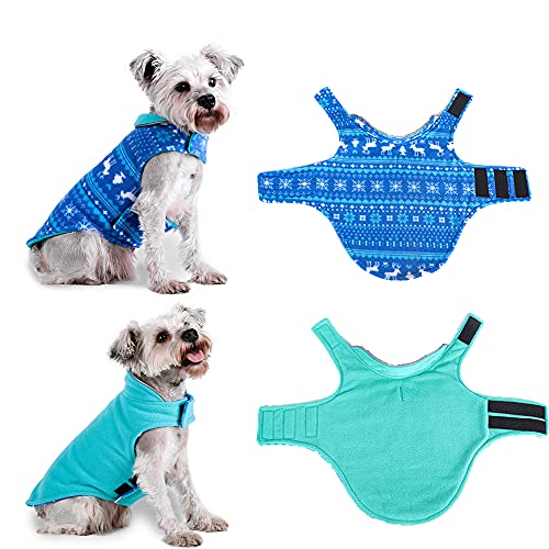 ABRRLO Forro polar para perros, chaleco para perros, abrigo reflectante, chaqueta reversible sin mangas, para perros pequeños, medianos y pequeños, Navidad (azul XL)