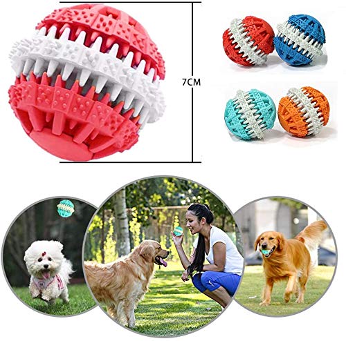 ABRRLO Pelota de chucherías para perros, juguete interactivo, no tóxico, limpieza de dientes, entrenamiento de IQ, entrenamiento para perros medianos y grandes (rojo)