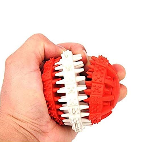 ABRRLO Pelota de chucherías para perros, juguete interactivo, no tóxico, limpieza de dientes, entrenamiento de IQ, entrenamiento para perros medianos y grandes (rojo)