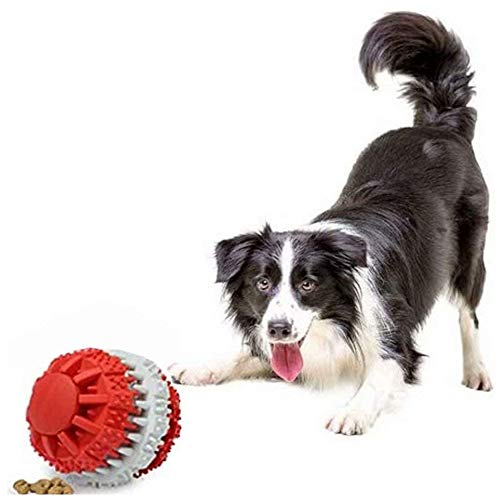 ABRRLO Pelota de chucherías para perros, juguete interactivo, no tóxico, limpieza de dientes, entrenamiento de IQ, entrenamiento para perros medianos y grandes (rojo)