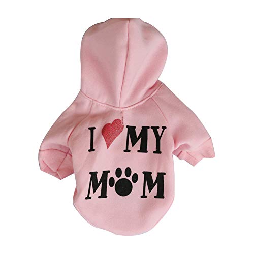 AchidistviQ Ropa para mascotas Cachorro Sudadera con capucha Suéter Perro Abrigo Warm Love My Mom Impreso Sudadera Rosa S