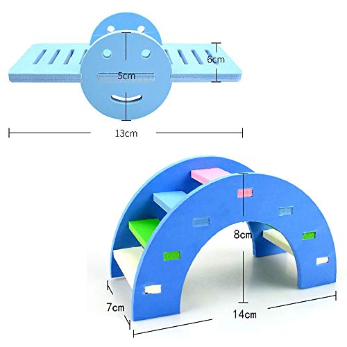 afdg 4 Piezas Juguete de Hámster, Balancín De Hámster, Columpio de Hámster, Puente del Arco Iris de Hámster, Casa de Hámster para Hámster Enano, Chinchilla, Rata, Jerbo, Ratón (Azul)