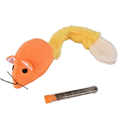 Agatige Juguetes con Hierba Gatera, Juguetes para Gatos Y Ratones De Cola Larga, Divertidos Juguetes Interactivos para Entrenar, Felpa Corta(Naranja)