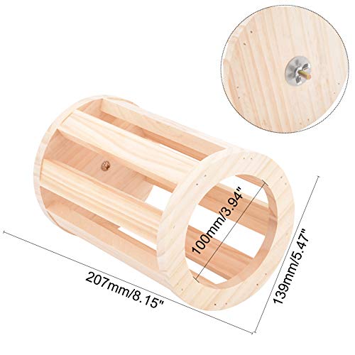 AHANDMAKER Alimentador de Heno para Conejos, Pesebre de Heno Cilíndrico de Madera Natural para Montar En la Pared para Animales Pequeños, Alimentador de Conejos de Comida de Conejillo de Indias