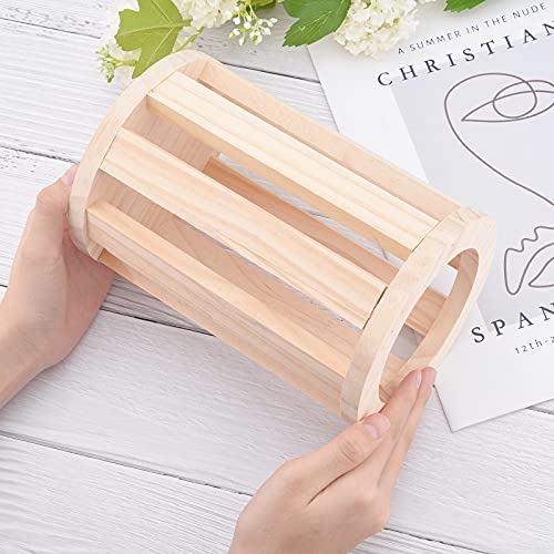 AHANDMAKER Alimentador de Heno para Conejos, Pesebre de Heno Cilíndrico de Madera Natural para Montar En la Pared para Animales Pequeños, Alimentador de Conejos de Comida de Conejillo de Indias