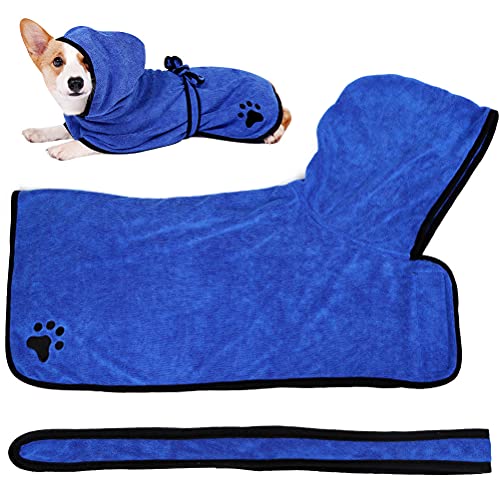 Albornoz para Perros 50 cm Toalla Perro Microfibra Toalla para Perros de Secado Rápido Toallas Baño Perros con Capucha Talla M Azul para Bañarse o Después de Nadar