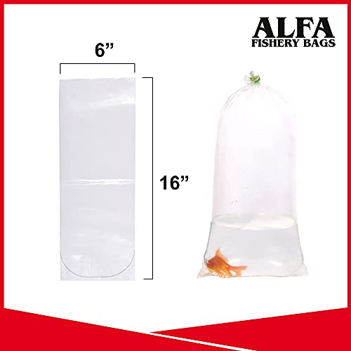 ALFA Fishery Bags Paquete de 25 bolsas de plástico transparente a prueba de fugas, tamaño 6 x 16 pulgadas, para transporte de peces tropicales y marinos, calibre 200.