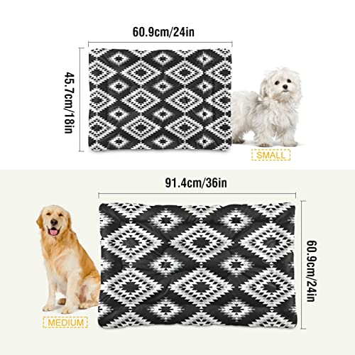 Alfombra de cama para perros y gatos, diseño tribal y oriental, color blanco, gris y negro, suave para mascotas pequeñas y medianas, antideslizante, lavable y seco, 36 x 24 pulgadas