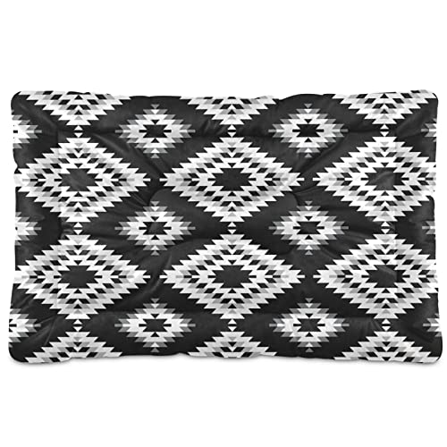 Alfombra de cama para perros y gatos, diseño tribal y oriental, color blanco, gris y negro, suave para mascotas pequeñas y medianas, antideslizante, lavable y seco, 36 x 24 pulgadas