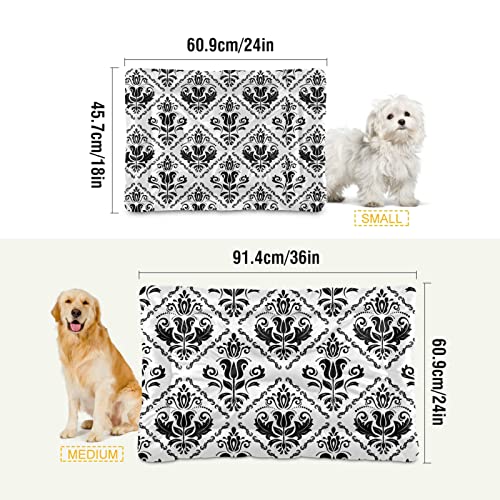 Alfombrilla de cama para perros y gatos, diseño floral de damasco oriental negro y floral, para mascotas pequeñas y medianas, antideslizante, lavable y seco, de 36 x 24 pulgadas