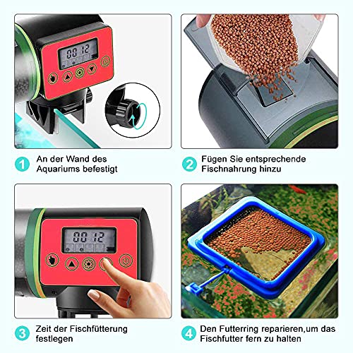 Alimentador Automático de Acuarios, Inteligentemente Cronometrado Doble Fijo Comedero de Peces con Pantalla LCD para Fin de Semana o de Vacaciones