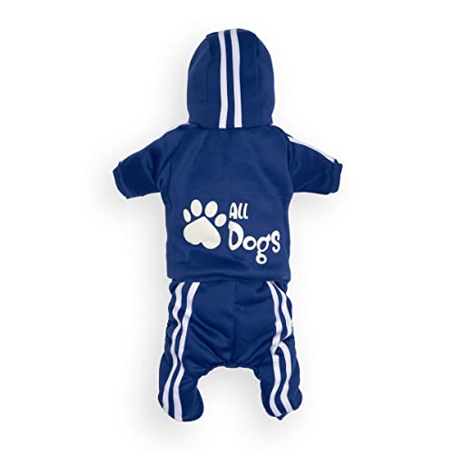 All Dogs ® Chándal para Perros. Sudadera con Capucha y pantalón de chándal, 4 Patas. Tejido de algodón Suave y cálido. (Small, Azul)