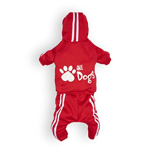 All Dogs ® Chándal para Perros. Sudadera con Capucha y pantalón de chándal, 4 Patas. Tejido de algodón Suave y cálido. (Small, Rojo)