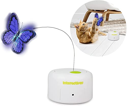 ALL FOR PAWS Juguete de mariposa para gato con movimiento interactivo activado, con un juguete de repuesto para mariposas intermitentes