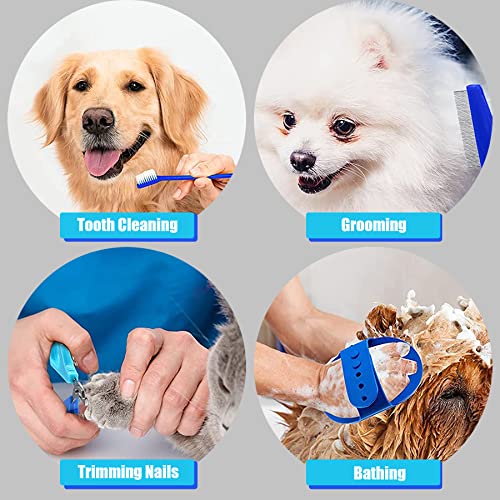 Allazone 13 Pz Kit de Aseo de Animales Pequeños, Kit de Aseo de Conejo Cortaúñas Peines de Piojos para Mascotas, Peine de Dientes Finos, Cortaúñas y Recortadora, Cepillo de Dientes para Perro Conejo