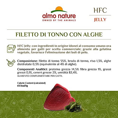 almo nature Comida Húmeda para Gatos Natural de Atún y Algas Marinas (24 sobres x 55g). Alimento para Gatitos Gourmet Monoproteíco HFC Cuisine. Snack Complementario sin Gluten