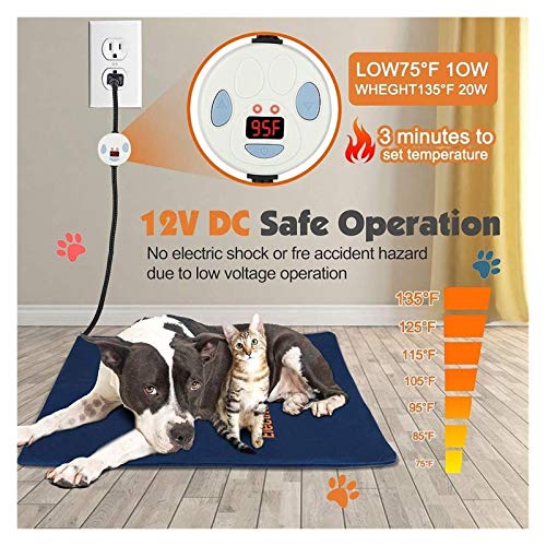 Almohadilla de calentamiento para mascotas, almohadilla de calefacción eléctrica para perros y gatos, tapete de calentamiento ajustable impermeable, con cordón de acero resistente a la masticación