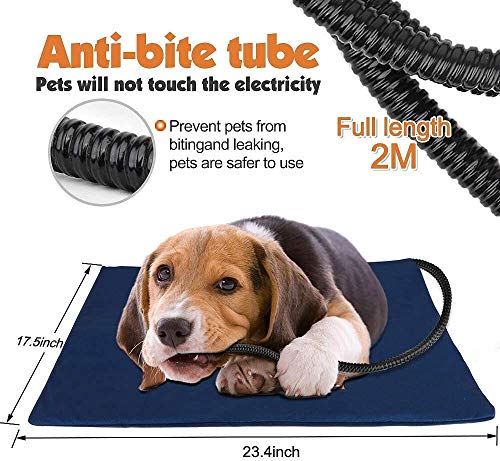 Almohadilla de calentamiento para mascotas, almohadilla de calefacción eléctrica para perros y gatos, tapete de calentamiento ajustable impermeable, con cordón de acero resistente a la masticación