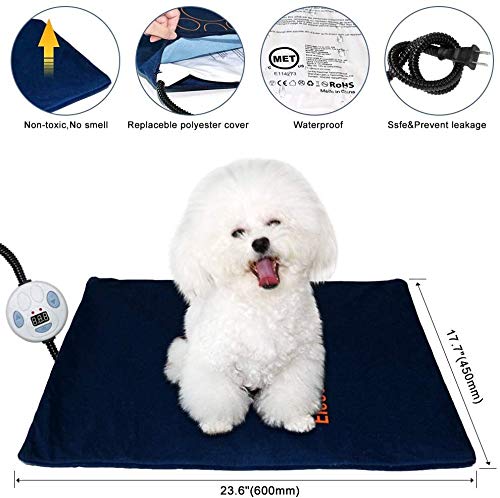 Almohadilla de Calentamiento para Mascotas, Cama de Calor Interior para Perros Gato, Almohadilla de Calor para Mascotas con Cable Resistente a Masticar, Cubierta Lavable, Temperatura Ajustable