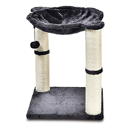 Amazon Basics - Torre en árbol con cerramiento, hamaca, cama y poste rascador para gatos, 40,6x50,8x40,6 cm, gris