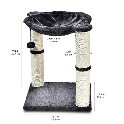 Amazon Basics - Torre en árbol con cerramiento, hamaca, cama y poste rascador para gatos, 40,6x50,8x40,6 cm, gris