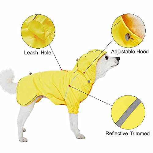 Amazon Brand - Umi - Chubasquero de 28 cm Reflectante y Ligero para Perros, con Capucha y Abertura para arnés, Impermeable para Exteriores con Cobertura de 2 Patas (Amarillo)