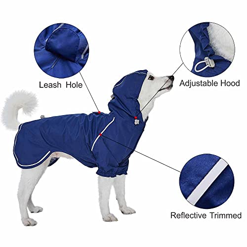 Amazon Brand - Umi - Chubasquero de 28 cm Reflectante y Ligero para Perros, con Capucha y Abertura para arnés, Impermeable para Exteriores con Cobertura de 2 Patas (Azul Marino)