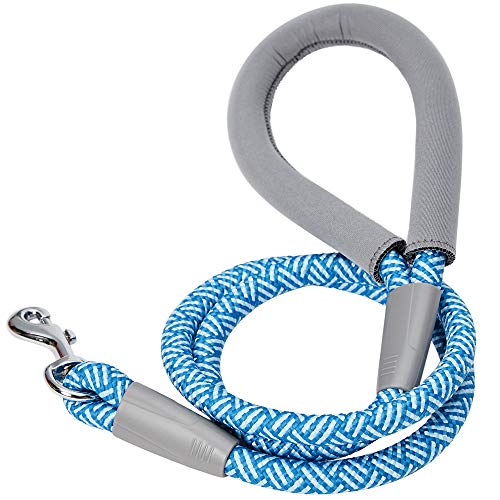 Amazon Brand - Umi - Correa para Perros de Cuerda Resistente con Rayas diagonales y cómodo Mango de Neopreno, 120 cm, Correas Resistentes para Perros (Azul)