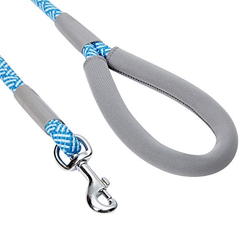 Amazon Brand - Umi - Correa para Perros de Cuerda Resistente con Rayas diagonales y cómodo Mango de Neopreno, 120 cm, Correas Resistentes para Perros (Azul)