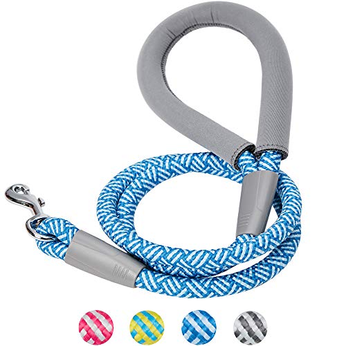 Amazon Brand - Umi - Correa para Perros de Cuerda Resistente con Rayas diagonales y cómodo Mango de Neopreno, 120 cm, Correas Resistentes para Perros (Azul)